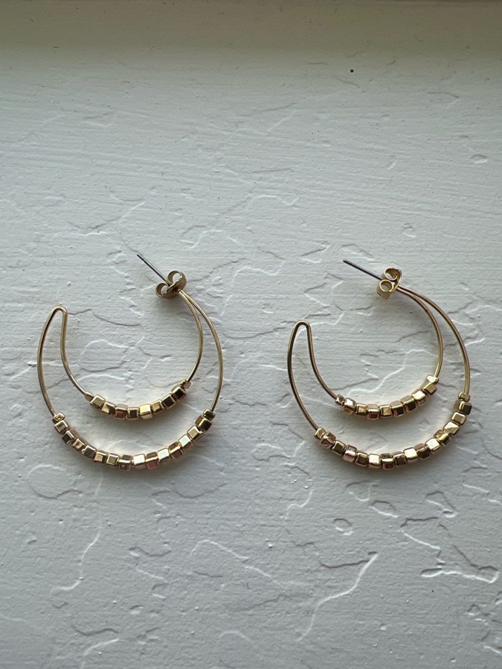 Gold Double Hoop Beaded Earrings - Elegant Women's Jewelry
